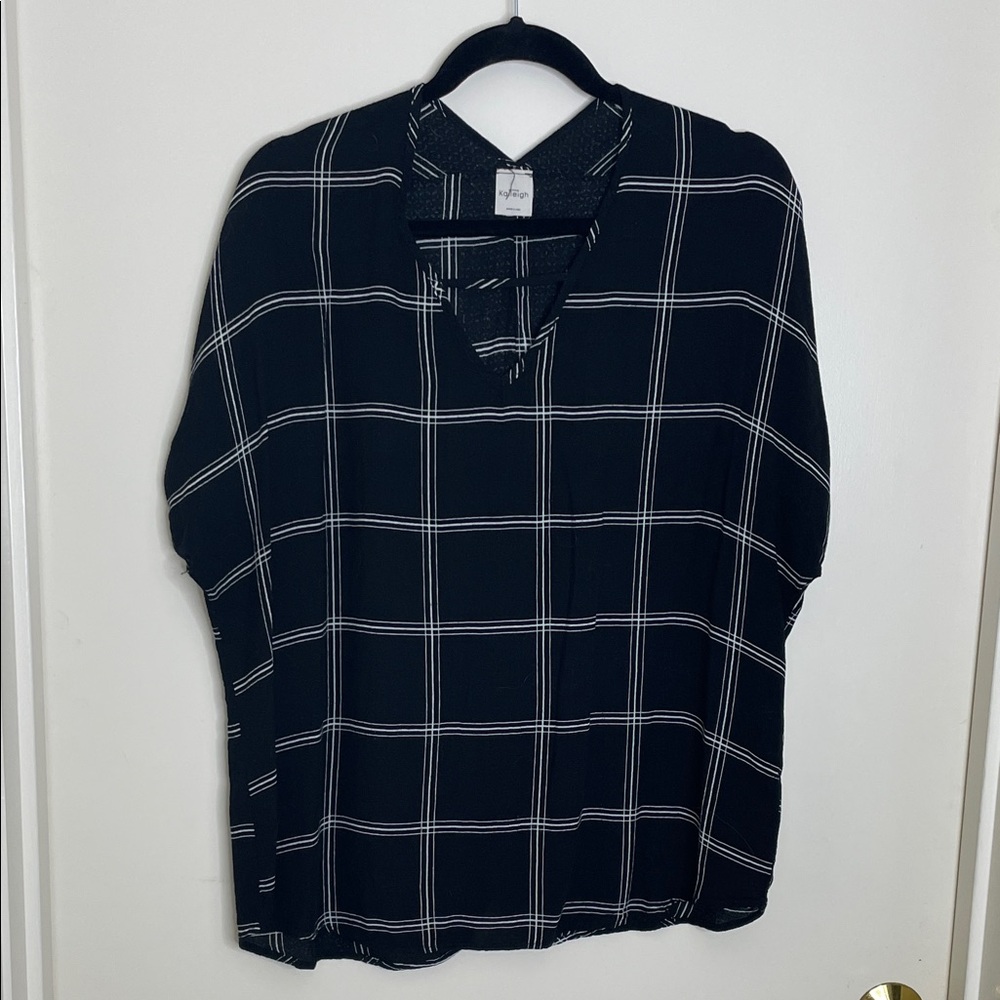 Kaileigh Black and White Plaid Blouse